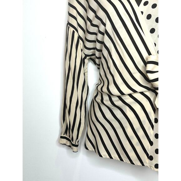 Zara Women’s cream black polka dot stripe wrap blouse size XS oversized - Picture 9 of 13